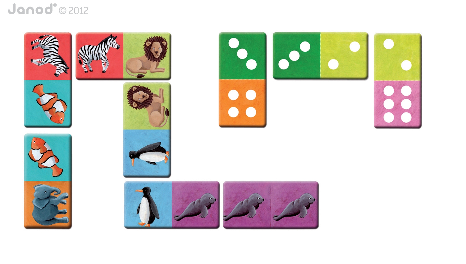 Dětská společenská hra domino Janod s exotickými zvířátk Dětská společenská hra domino Janod s exotickými zvířátk