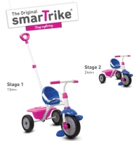 Tříkolka Fun 2v1 smarTrike s vodící tyčí růžovo-fialova