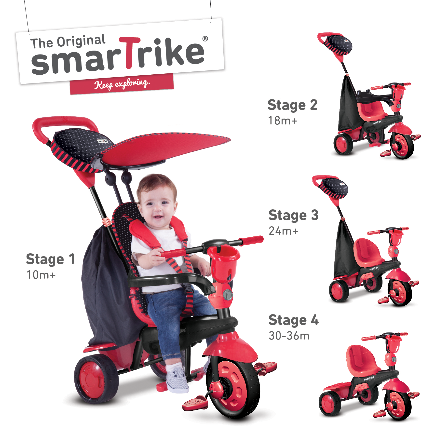 červeno-černá tříkolka Spark Touch Steering 4v1 Black&Red