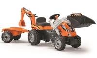 Šlapací traktor Builder Max s bagrem a vozíkem oranž Šlapací traktor Builder Max s bagrem a vozíkem oranž