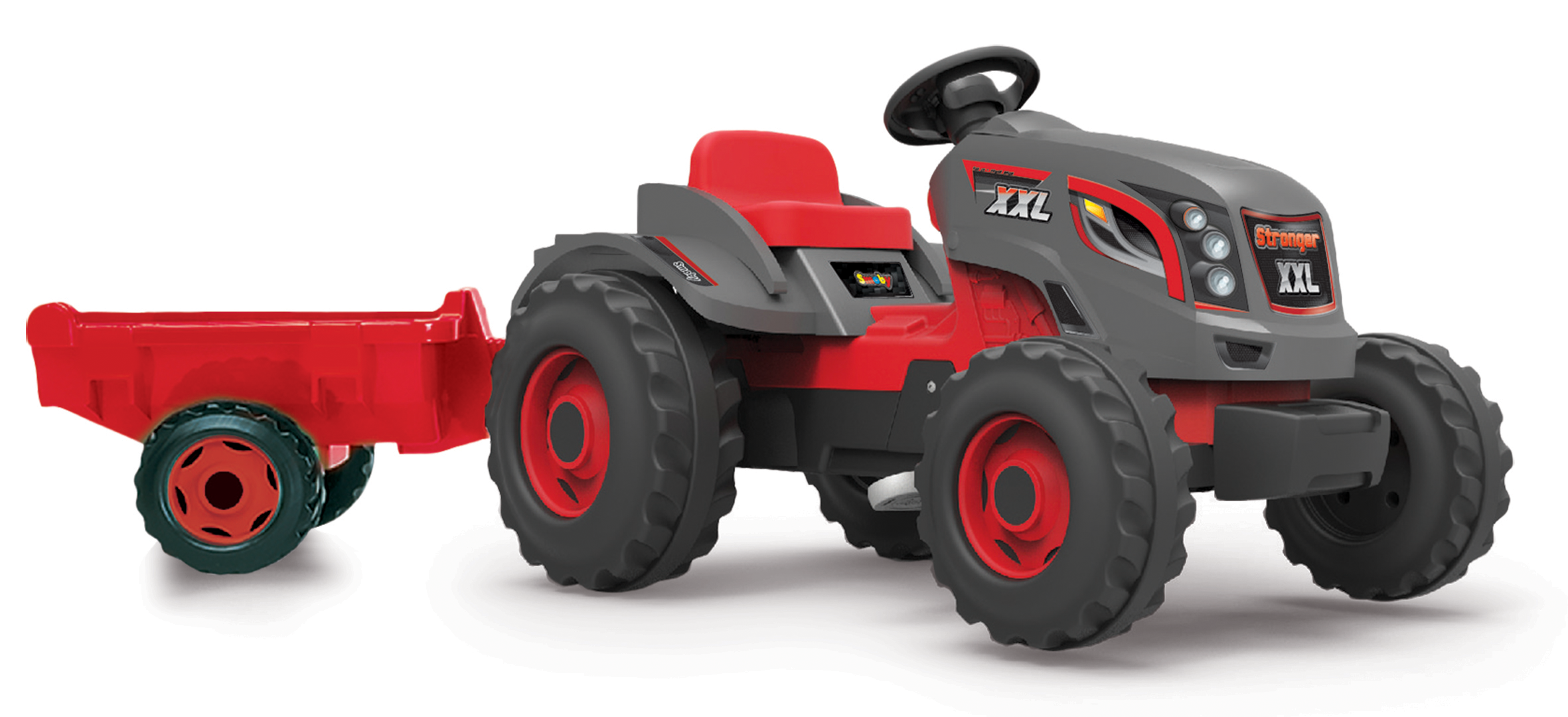 Traktor na šlapání Stronger XXL Smoby šedo-červený s pří Traktor na šlapání Stronger XXL Smoby šedo-červený s pří
