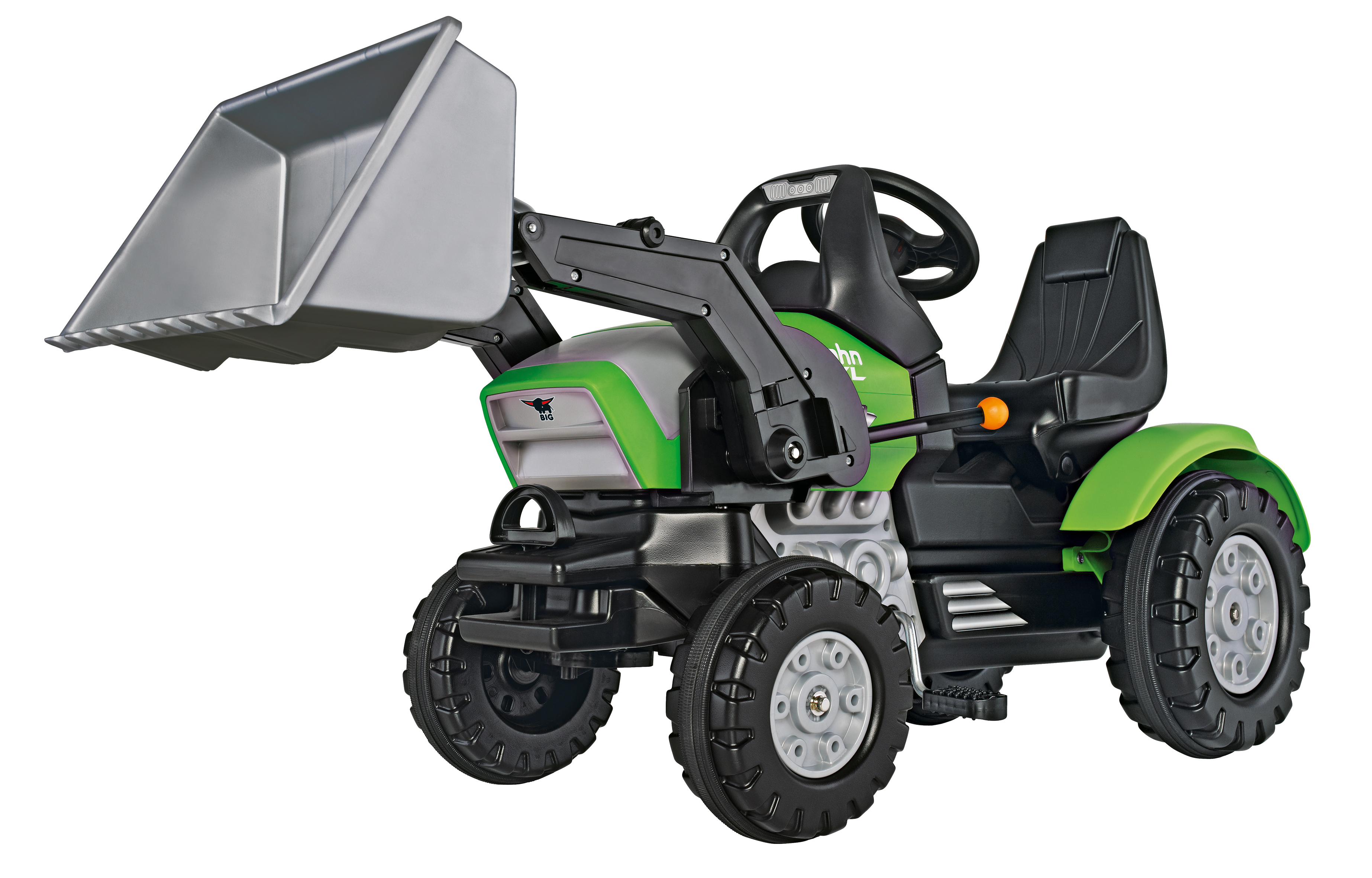 zelený šlapací traktor John XL s nakladačem od 3 let - Kliknutím na obrázek zavřete