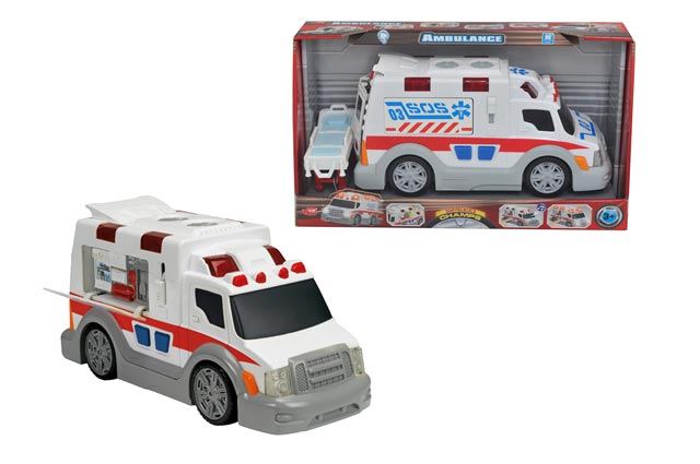 Ambulance, 30cm, světlo a zvuk, s nosítky - Kliknutím na obrázek zavřete