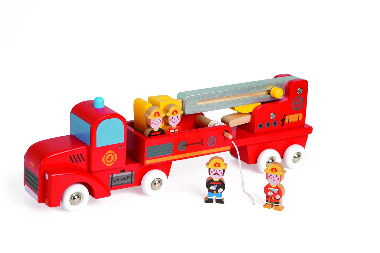 Story Set červené dřevěné hasičské auto se 4 figurkami - Kliknutím na obrázek zavřete