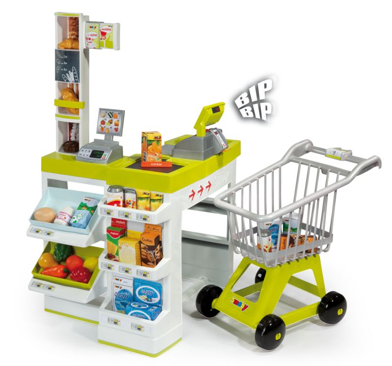 Smoby Supermarket zelenobílý s kasou,vozíkem+DÁREK - Kliknutím na obrázek zavřete