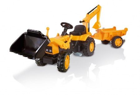 Šlapací traktor s bagrem MAX žlutý se lžící a nakladačem - Kliknutím na obrázek zavřete
