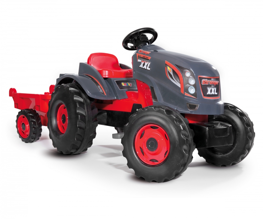 Traktor šlapací Stronger XXL Smoby s přívěsem šedo-červený - Kliknutím na obrázek zavřete